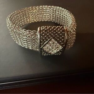 Costume Silver mesh bracelet with fake diamond magnetic clasp
